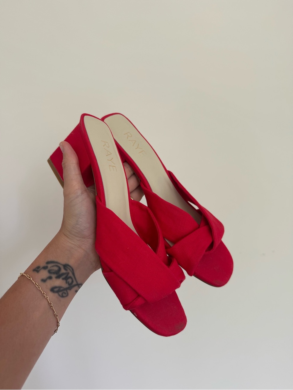 RAYE Bright Red Knotted Block Heel Slides